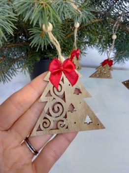 Christbaum Holzanhänger mit Schleife